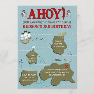 Pirate Map Birthday Party Invitation Kaart