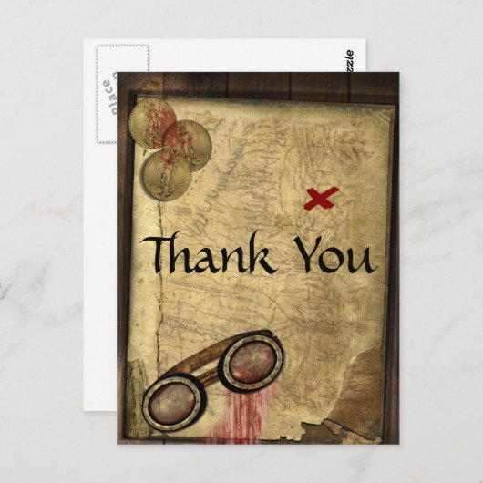  Pirate Map, Gouden Munten en  Look Briefkaart (Voorkant / Achterkant)