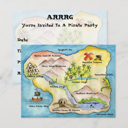 Pirate Map Party Invitation 4.25 x 5.5 inch Kaart (Voorkant / Achterkant)