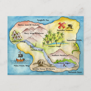 Pirate Map Party Invitation 4.25 x 5.5 inch Kaart