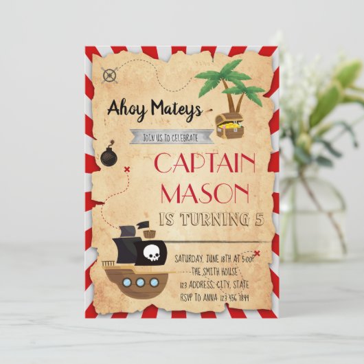 Pirate map party verjaardagsuitnodiging kaart (Staand voorkant)