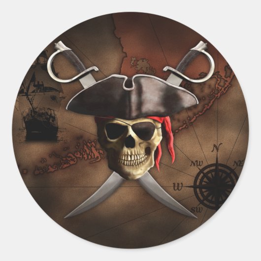 Pirate Map Ronde Sticker (Voorkant)
