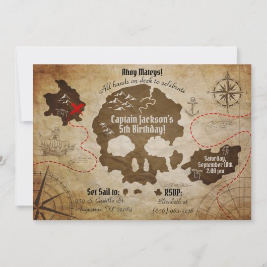 Pirate Map Uitnodiging (Voorkant)