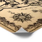 Pirate Map van het Caribisch gebied met Kraken Poster (Hoek)