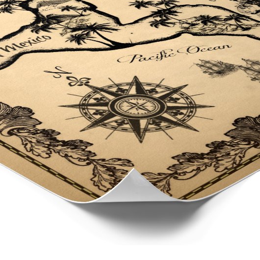 Pirate Map van het Caribisch gebied met Kraken Poster (Hoek)