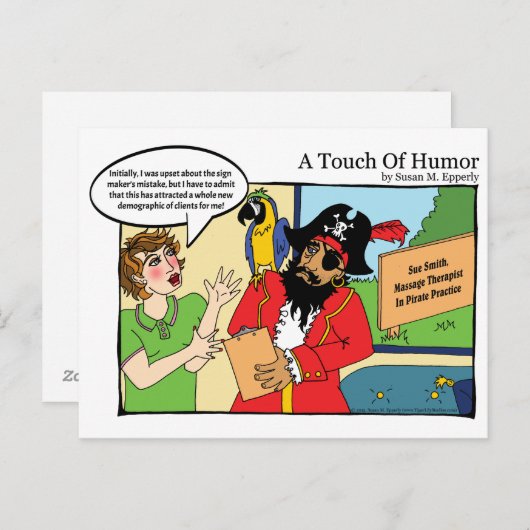 Pirate Massage Comic: "A Touch of Humor" Briefkaart (Voorkant / Achterkant)