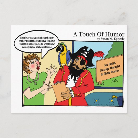 Pirate Massage Comic: "A Touch of Humor" Briefkaart (Voorkant)