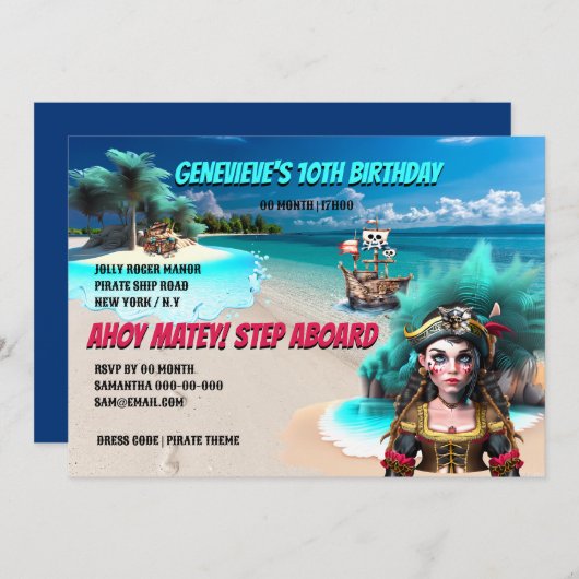 Pirate meisje eiland schat borst pirate schip kaart (Voorkant / Achterkant)