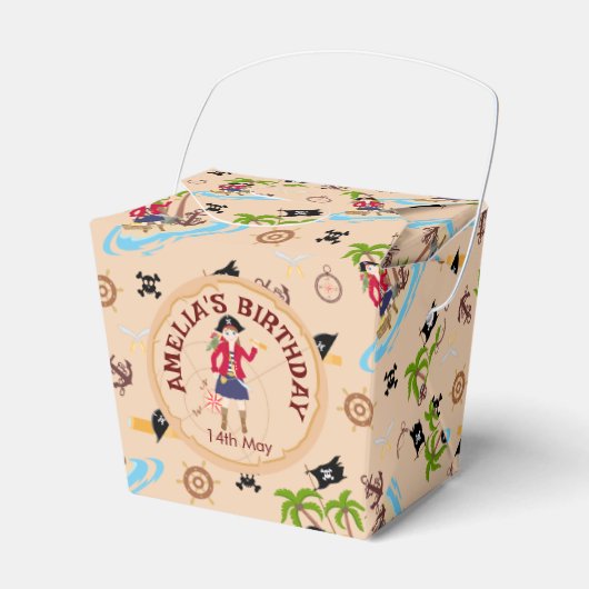 Pirate Meisje Schatkaart Leuk Verjaardagsfeest Bedankdoosjes (Voorkant Zijde)