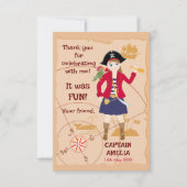 Pirate Meisje Schatkaart Leuk Verjaardagsfeest Bedankkaart (Voorkant)