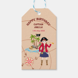 Pirate Meisje Schatkaart Leuk Verjaardagsfeest Cadeaulabel