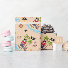 Pirate Meisje Schatkaart Leuk Verjaardagsfeest Cadeaupapier