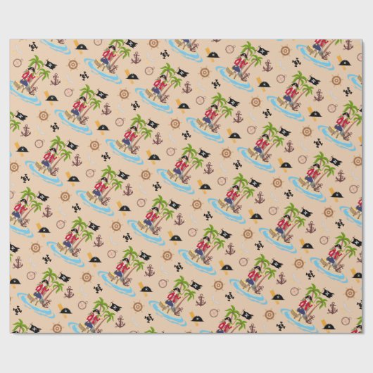 Pirate Meisje Schatkaart Leuk Verjaardagsfeest Cadeaupapier (Vlak)