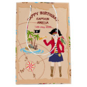 Pirate Meisje Schatkaart Leuk Verjaardagsfeest Medium Cadeauzakje (Voorkant)