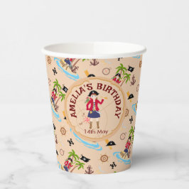 Pirate Meisje Schatkaart Leuk Verjaardagsfeest Papieren Bekers