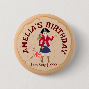 Pirate Meisje Schatkaart Leuk Verjaardagsfeest Ronde Button 5,7 Cm