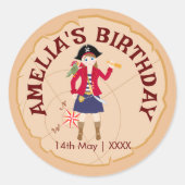 Pirate Meisje Schatkaart Leuk Verjaardagsfeest Ronde Sticker (Voorkant)