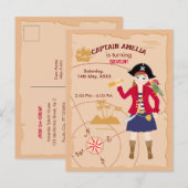 Pirate Meisje Schatkaart Leuk Verjaardagsfeest Uitnodiging Briefkaart (Voorkant / Achterkant)