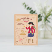 Pirate Meisje Schatkaart Leuk Verjaardagsfeest Uitnodiging Briefkaart (Staand voorkant)