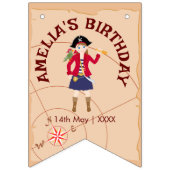 Pirate Meisje Schatkaart Leuk Verjaardagsfeest Vlaggetjes (Eerste vlag)