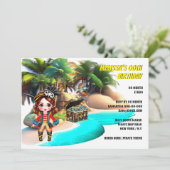 Pirate meisje thema eiland schat tropische vogel kaart (Staand voorkant)