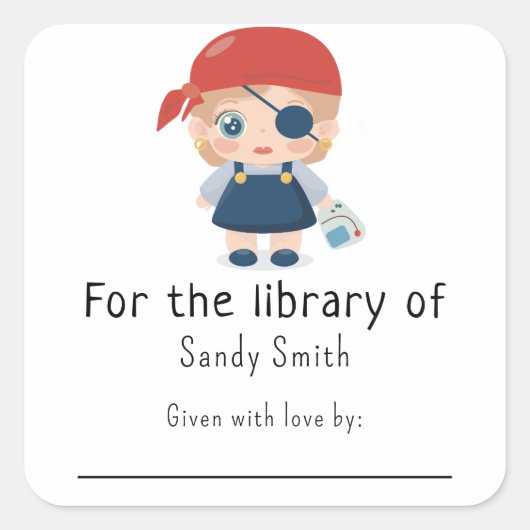 Pirate meisje - Voor de bibliotheek van Vierkante Sticker (Voorkant)