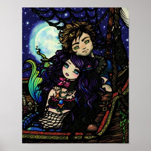 Pirate Mermaid Fantasy Art, de vangst van vissers Poster (Voorkant)