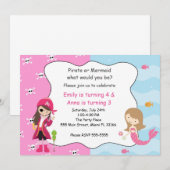 Pirate Mermaid Girl Verjaardagsfeestje Uitnodiging (Voorkant / Achterkant)