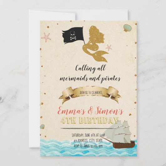Pirate Mermaid Invitation Kaart (Voorkant)