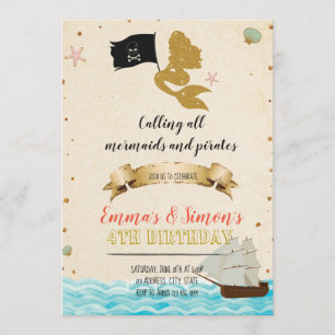 Pirate Mermaid Invitation Kaart