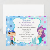 Pirate Mermaid Invitation Kids Birthday Party Kaart (Voorkant / Achterkant)