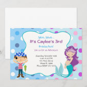 Pirate Mermaid Invitation Kids Birthday Party Kaart (Voorkant / Achterkant)