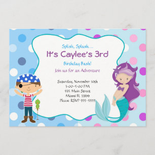 Pirate Mermaid Invitation Kids Birthday Party Kaart