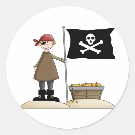 Pirate met zijn schat ronde sticker (Voorkant)