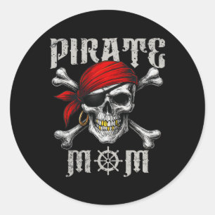 Pirate Mom Jolly Roger Vlag en schedel Crossbones  Ronde Sticker