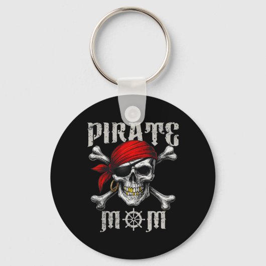 Pirate Mom Jolly Roger Vlag en schedel Crossbones Sleutelhanger (Voorkant)