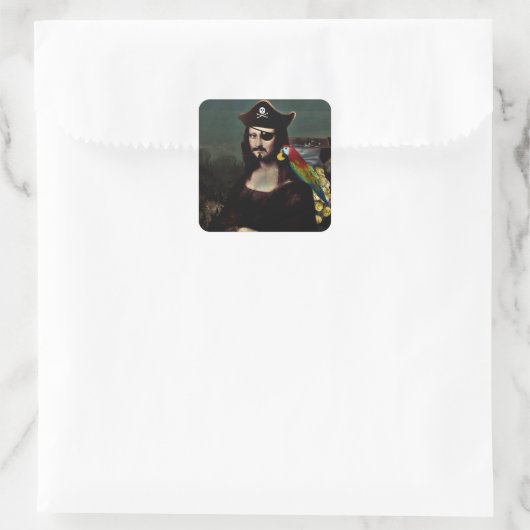 Pirate Mona Lisa with Eye Patch Vierkante Sticker (Tas)
