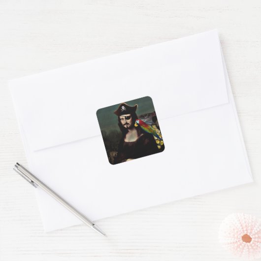 Pirate Mona Lisa with Eye Patch Vierkante Sticker (Envelop)