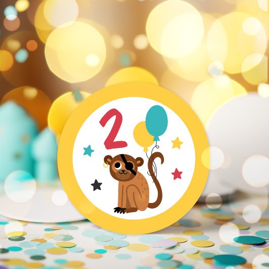Pirate Monkey Pirate Treasure Verjaardagsfeest Ronde Sticker