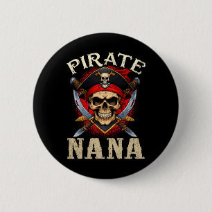 Pirate Nana Skull Jolly Roger Halloween Pirate Fam Ronde Button 5,7 Cm