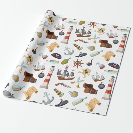 Pirate Nautical Icons Cadeaupapier (Uitgerold)