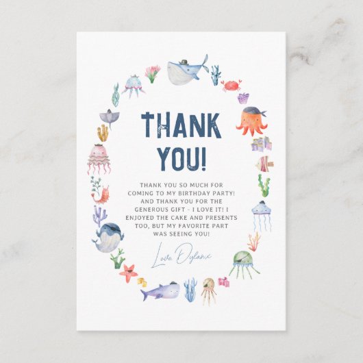 Pirate Ocean Under The Zee Boy Verjaardagsfeestje Bedankkaart (Voorkant)