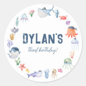 Pirate Ocean Under The Zee Boy Verjaardagsfeestje Ronde Sticker (Voorkant)