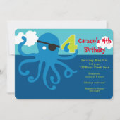 Pirate Octopus 4th Birthday Swim Party Invite Kaart (Voorkant)