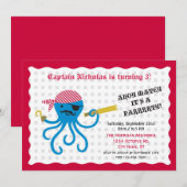 Pirate Octopus Birthday Party Invitation Kaart (Voorkant / Achterkant)