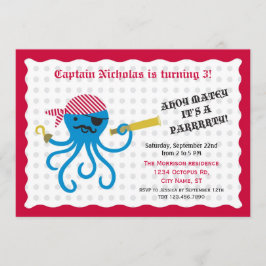 Pirate Octopus Birthday Party Invitation Kaart
