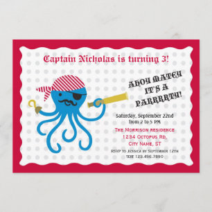 Pirate Octopus Birthday Party Invitation Kaart