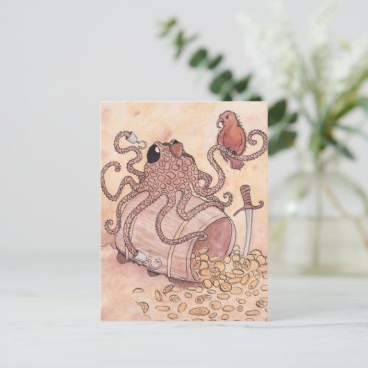 Pirate Octopus Briefkaart (Staand voorkant)