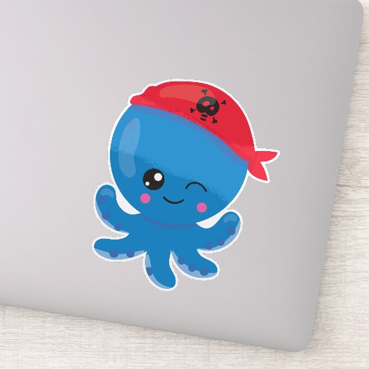Pirate Octopus, Cute Octopus, Little Octopus Sticker (Detail)
