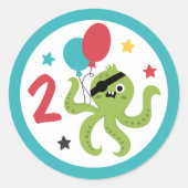 Pirate Octopus Jongen Verjaardagsfeestje Ronde Sticker (Voorkant)